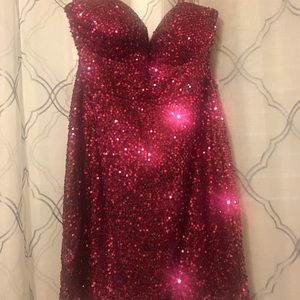 3x Red/Fuchsia sequined mini dress